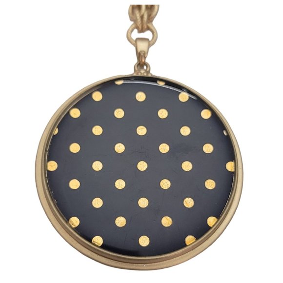 Chicos Paisley Plume Dot Reversible Pendant Gold Tone Chain Necklace 20” L E440 - Picture 5 of 7